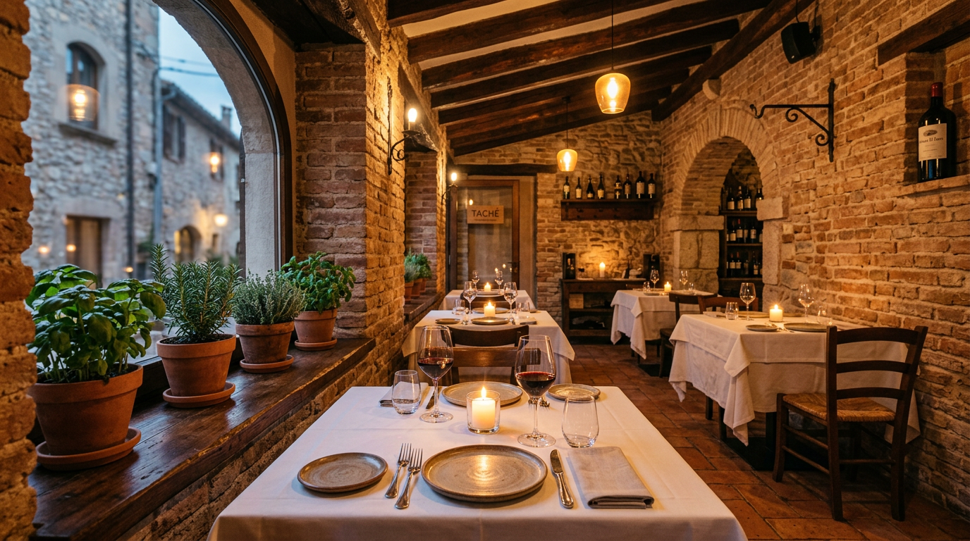 Interior del restaurante con ambiente cálido