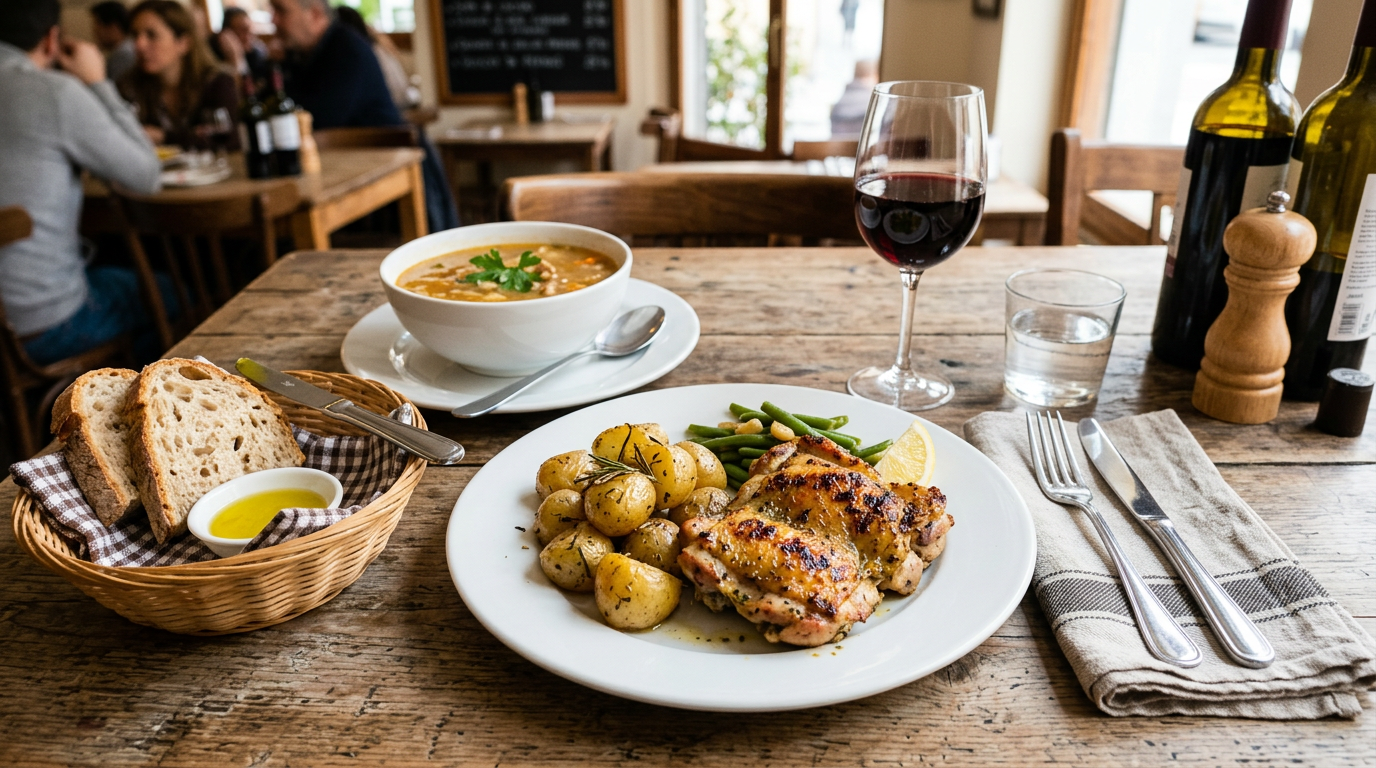 Menú del día servido en mesa